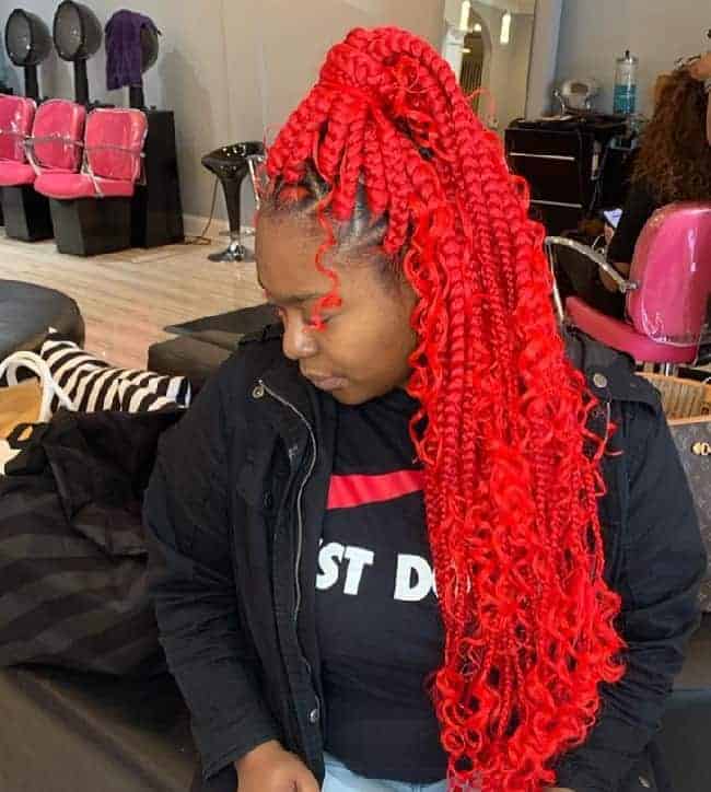 red box braids on dark skin