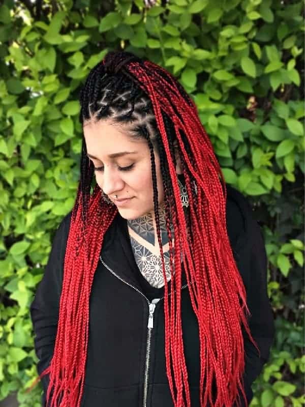 red ombre box braids