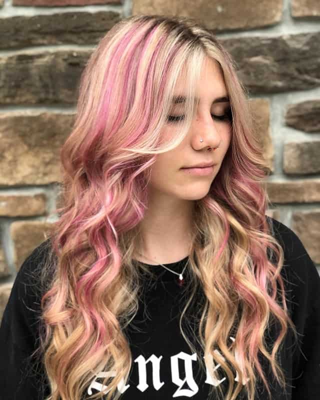blonde hair with light pink