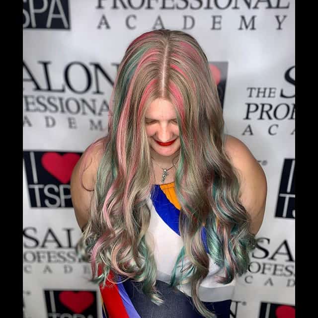 blue and pink highlights on Blonde
