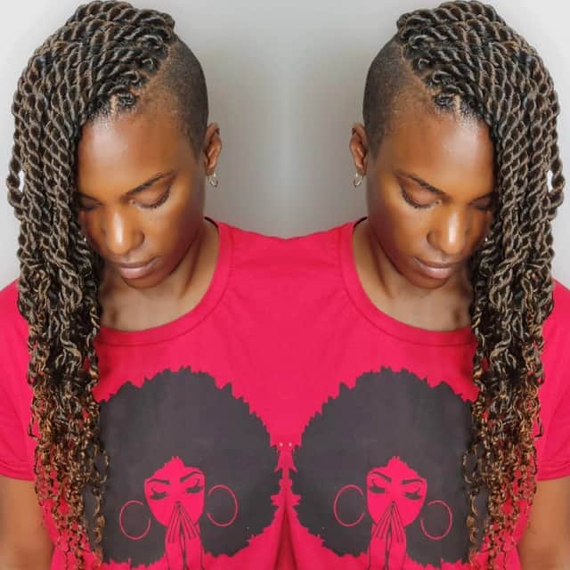 Half Shaved Hairstyle with Kinky Twists