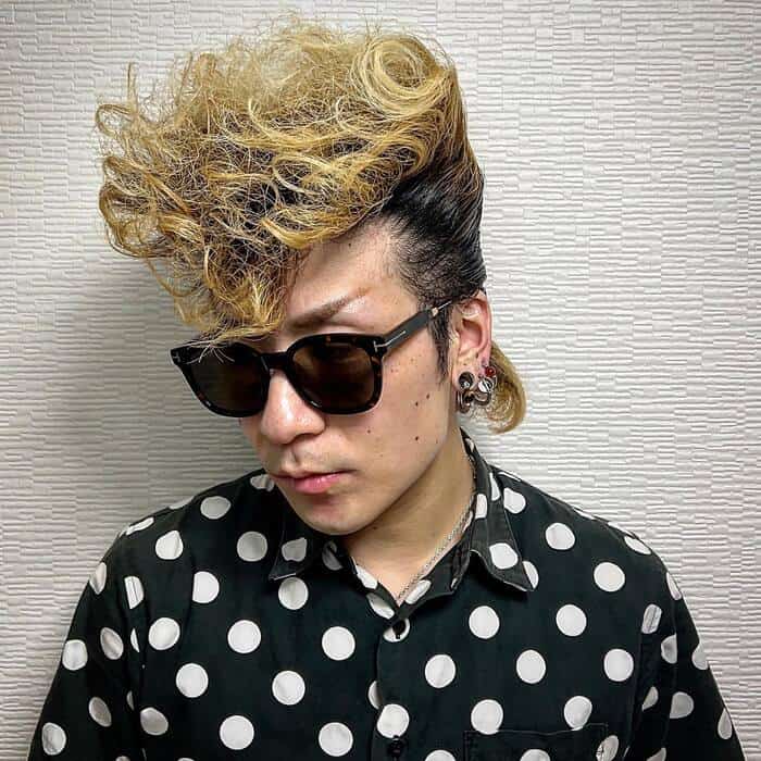 Pompadour + Curly Blonde and Brown Highlights