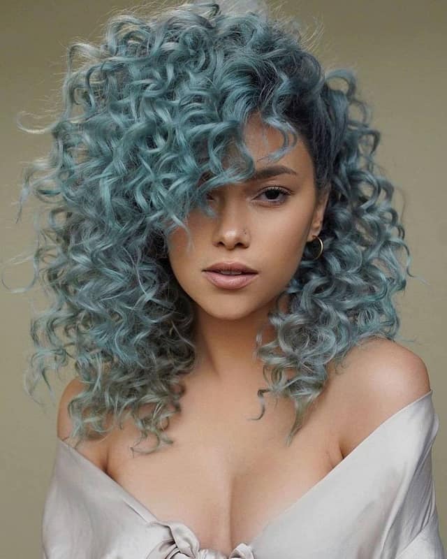 Blue and ash curly hair