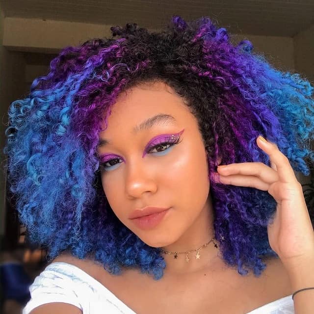 Blue and purple curly hair
