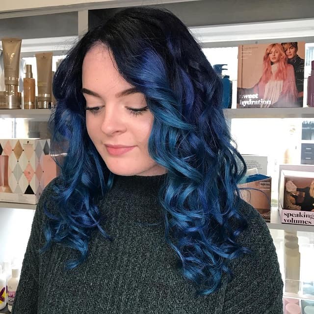 Blue black curly hair