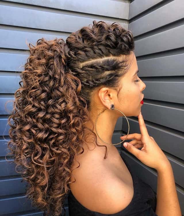 Brown highlights on Curly Ponytail