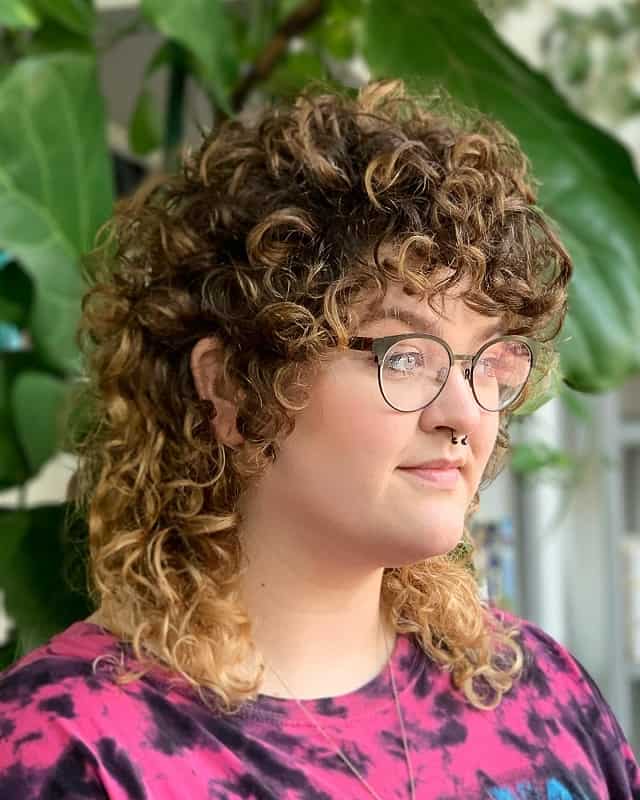 Curly Mullet for Women with Glasses