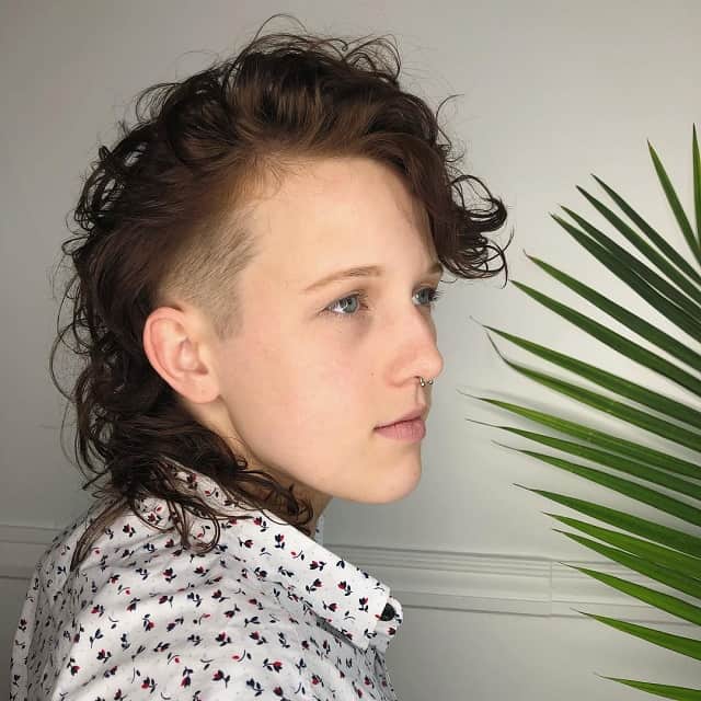 Curly Mullet with bangs