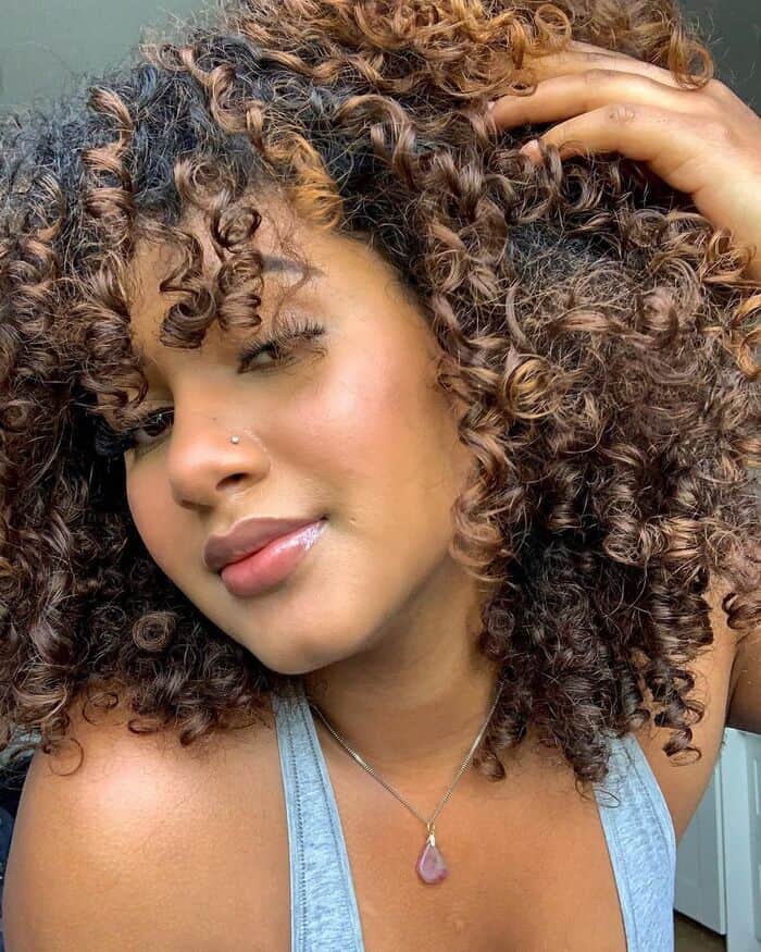 Light Brown Highlights on Black Curly Hair