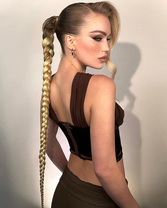 White girl with long braid