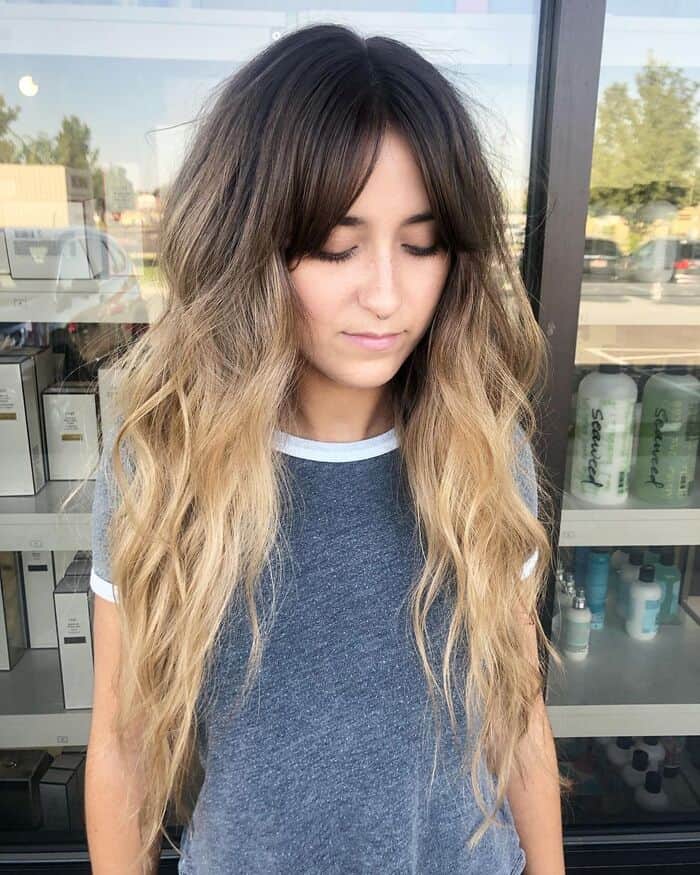 Ombre Waves With Curtain Bangs