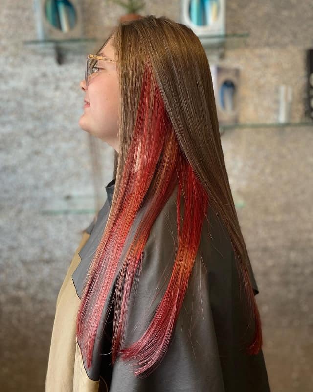 brown hair with red lowlights underneath