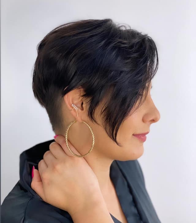 pixie cut with long bangs With back view