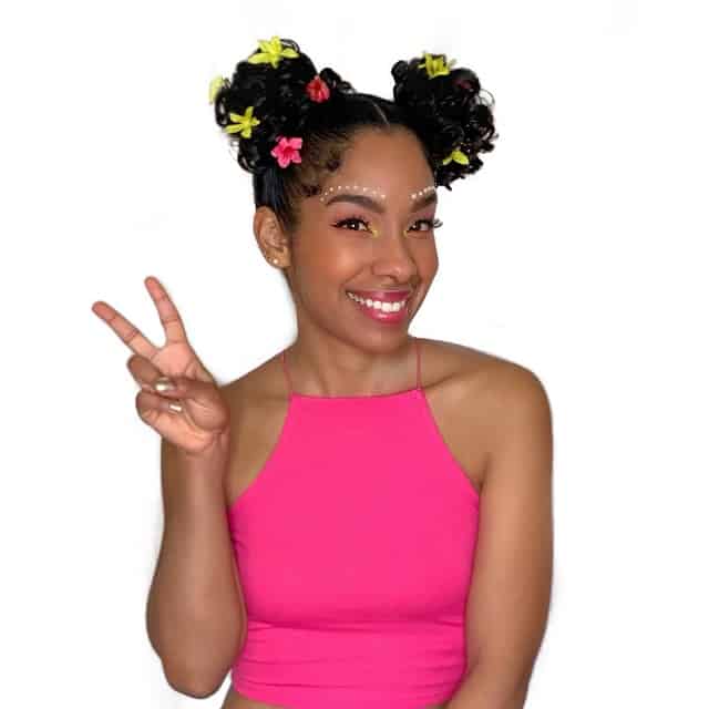 Black Girl Curly Hair with Space Buns