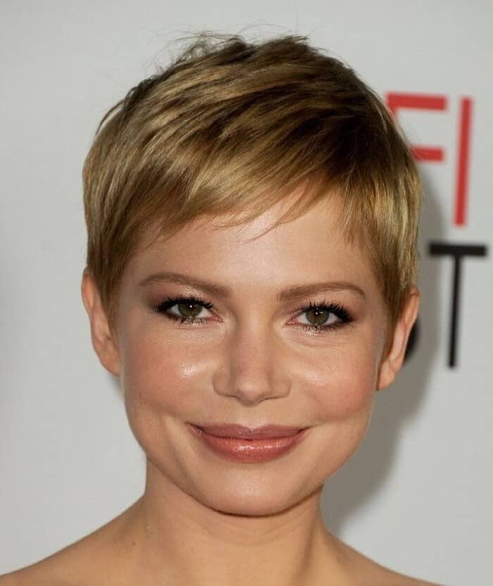 Brunette Pixie Cut With Bangs