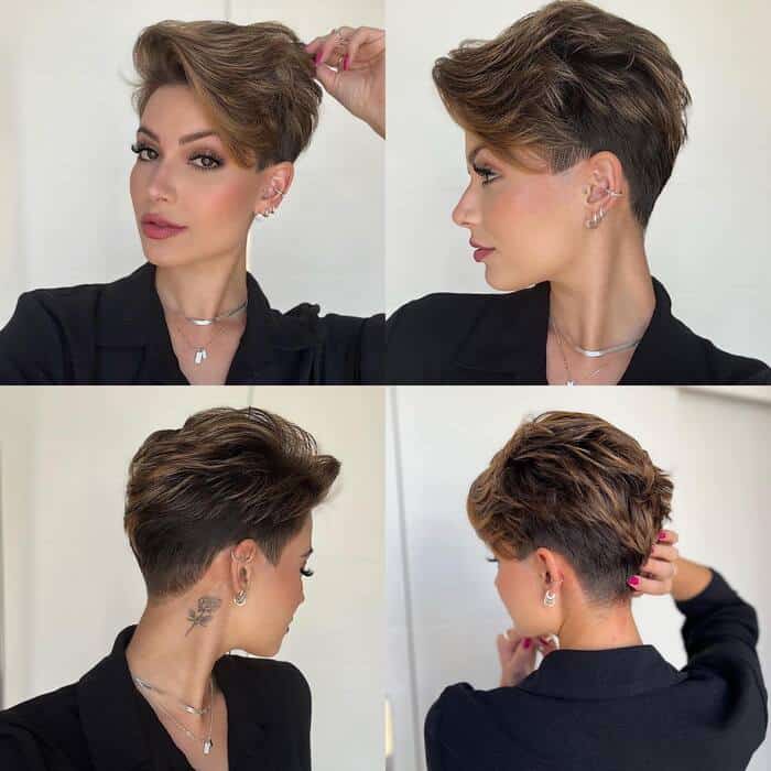Edgy Dark Pixie Cut With Highlights