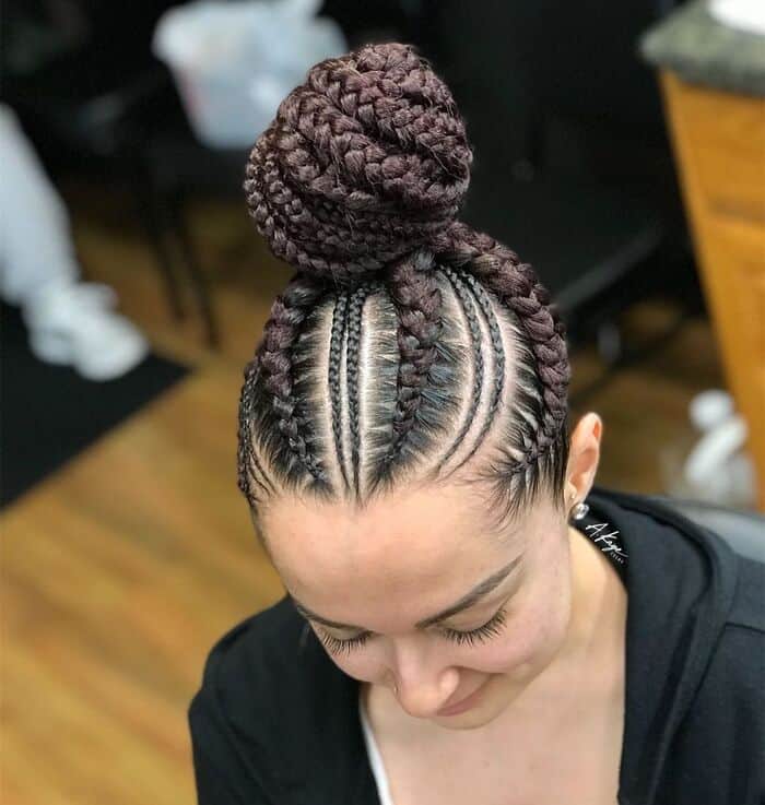 Feed In Braids With Bun