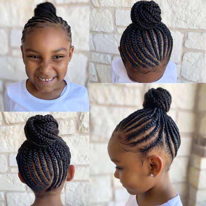 Little Girl Hairstyle With Braids And Bun