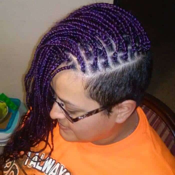 Purple Box Braids With Shaved Sides
