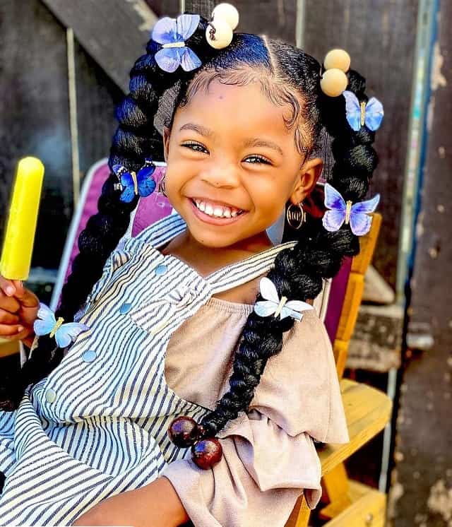 Two Ponytail And Braided For Black Little Girl